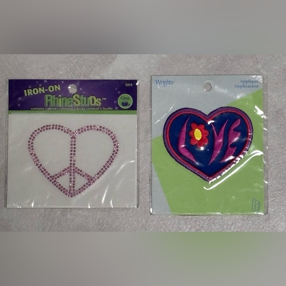 LOT OF 2 LOVE & HEARTS IRON ON PATCHES